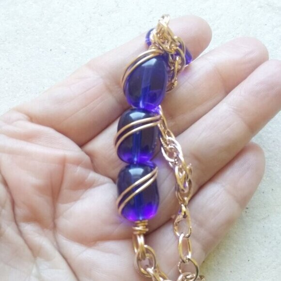 Cobalt Blue & Gold Chain Set - Chunky Bracelet & Earrings - Casual & Trendy! - Picture 7 of 10